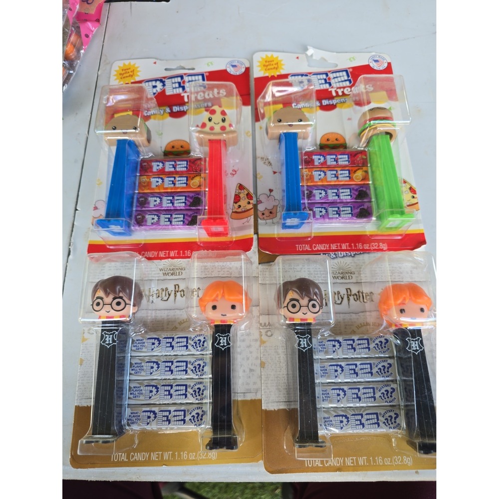 PEZ Treats Collectable 2 Pk Lot Of 4 Taco/Hamburger/Pizza Harry Potter Mystery